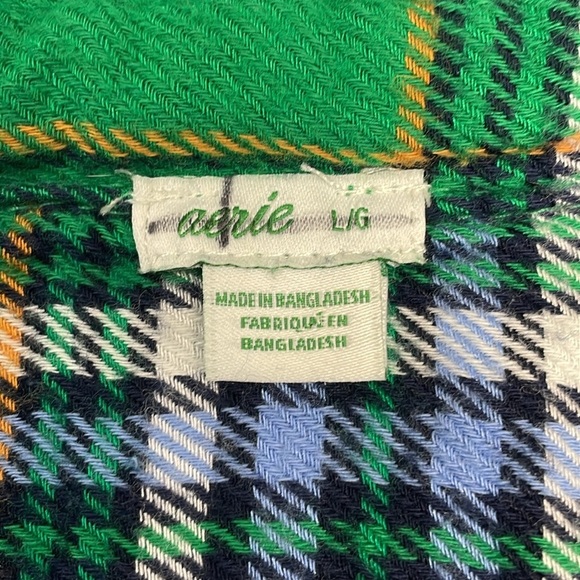 Aerie Green Plaid Flannel Boyfriend Sleep Casual Button Down Top L - Picture 11 of 16